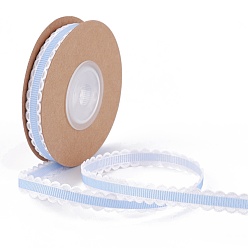 Light Blue Lace Edge Ribbon, Polycotton Ribbon, for Gift Packaging, Light Blue, 3/8 inch(10mm), about 10 yards/roll