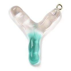 Letter Y Смола подвеска, с обнаружением железного кольца, Письмо ~ Z, Письмо Y, 42x31x7 мм, отверстие : 2 мм