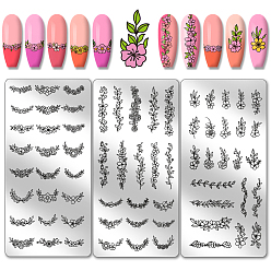 Цветок Шаблоны для нейл-арта своими руками из нержавеющей стали, шаблонный инструмент, прямоугольные, цветок, 12x6 см, 3 шт / комплект