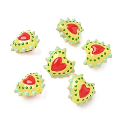 Желтый Запекаемые стеклянные бусины с рисунком в виде сердца, с эмалью, два тона, желтые, 13.5~15x14~16.5x7.5~10 мм, отверстие : 1.2 мм