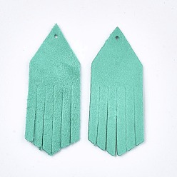 Dark Turquoise Eco-Friendly Sheepskin Leather Tassel Pendants, Dark Turquoise, 49x18x1mm, Hole: 1.4mm