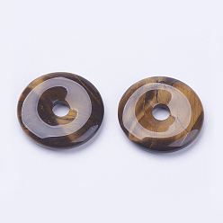Тигровый глаз Природных тигровый глаз подвески, пончик / пи-диск, ширина пончика: 15.8~16 мм, 39~40x6~7 мм, отверстие : 8 мм