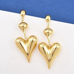 Сердце 304 из нержавеющей стали болтаться серьги, золотые, сердце, 67x27.5 мм