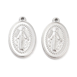 Stainless Steel Color Non-Tarnish 304 Stainless Steel Pendants, Oval with Angel Charm, Stainless Steel Color, 24x15x2mm, Hole: 1.2mm