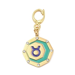 Телец 304 подвеска из эмали из нержавеющей стали, с четким кубического циркония, восьмиугольник с созвездиями, золотые, Телец, 35.5 мм