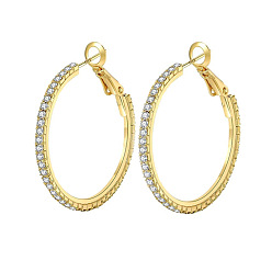 Золотой Латунные серьги обруча, со стразами, золотые, 50 мм