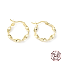Real 18K Gold Plated 925 Sterling Silver Hoop Earrings, Twist Round Ring, Real 18K Gold Plated, 23.5x20.5x3mm