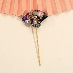 Lila Blumenfächer Stoff Haarstäbe, Haarschmuck für Frauen und Mädchen, lila, 150 mm