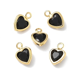 Черный Латунь стекло амулеты, сердце прелести, без никеля , граненые, реальный 18 k позолоченный, чёрные, 8x6x2.5 мм, отверстие : 1.2 мм