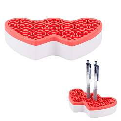 Red Multipurpose Silicone Storage Box, for Cosmetics Brush Holder, Pen Holder, Toothbrush Holder, Lipstick Holder, Double Heart, Red, 9x15.6x3.35cm, Box Size: 18.6x8.8x3.55cm