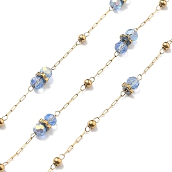 Светлый Стально-синий 304 цепи из нержавеющей стали, ионное покрытие (ip), со стеклянными бусинами, реальный 18 k позолоченный, пайки, светло-стальной синий, 2x1x0.2 мм, около 32.81 футов (10 м) / рулон