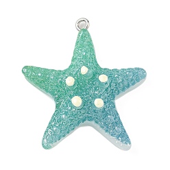 Морская звезда Непрозрачные подвески смолы, с железной платиной петлей, морская звезда, 37x33x10 мм, отверстие : 2 мм