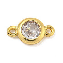 Прозрачный Покрытие стойки латунь паве кубический цирконий плоские круглые звенья соединительные подвески, долговечный, без свинца и без кадмия, реальный 18 k позолоченный, прозрачные, 10x6x2.5 мм, отверстие : 0.7 мм