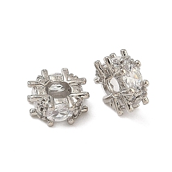 Платина Латунные прозрачные бусины из кубического циркония, без кадмия и без свинца, стойки покрытие, долговечный, плоско-круглые, платина, 9x4 мм, отверстие : 3.5 мм