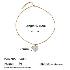 Pale Turquoise Summer Alloy Enamel Heart with Fruit Pendant Brass Cable Chain Necklaces, Golden, Pale Turquoise, 16.54 inch(42cm)