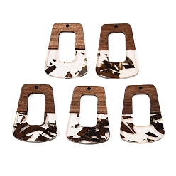 Кокосово-Коричневый Подвески из эпоксидной смолы и орехового дерева, с сухих цветов, трапециевидные, кокосового коричневый, 37x27.5x3.5 мм, отверстие : 2 мм