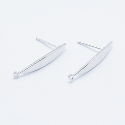 Платинированный Долговечные латунные серьги-гвоздики, с петлей, Реальная платина, без кадмия, без никеля и без свинца, лошадиный глаз , Реальная платина, 24x4x1 мм, отверстие : 1 мм, штифты : 1 мм