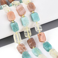 Смешанные камни Нити из бусин из натурального лимонного кварца, амазонита и солнечного камня в форме цветка., овальные, с бисером и картоном, 10~14x7~10x3.5~6 мм, отверстие : 0.7~1 мм, около 13~14 шт / нитка, 7.09~7.87 дюйм (18~20 см), 1 прядь / комплект