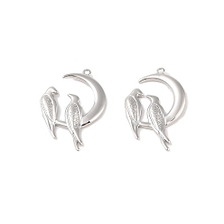 Платинированный Латунные подвески, без кадмия, без никеля и без свинца, луна с птицей, Реальная платина, 28x19x2 мм, отверстие : 1.2 мм