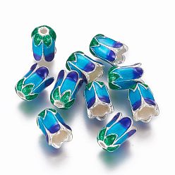 Темно-Голубой Сплав шарик крышки, с эмалью, 5-лепесток, серебряный цвет гальваническим, глубокое синее небо, 11x8 мм, отверстие : 2 мм