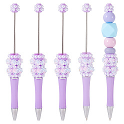 Средний Фиолетовый Пластиковая шариковая ручка, ручка из нержавеющей стали с бусинами, для индивидуальной ручки своими руками, средне фиолетовый, 143.5x20x20 мм