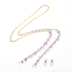 Lilac Eyeglasses Chains, Neck Strap for Eyeglasses, with Star Spray Painted Glass Beads, Brass Paperclip Chains, 304 Stainless Steel Lobster Claw Clasps and Rubber Loop Ends, Lilac, 30.71 inch(78cm)