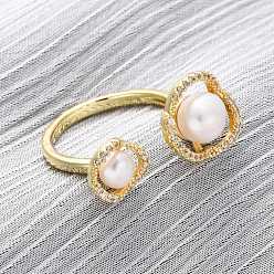 Настоящее золото 14K Латунь с натуральным жемчугом регулируемые манжеты, без никеля , реальный 14 k позолоченный, внутренний диаметр: 19 мм