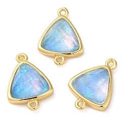 Light Sky Blue Synthetic Opal Connector Charms, Rack Plating Brass Triangle Links, Golden, Light Sky Blue, 17.5x12.5x6mm, Hole: 1.4mm