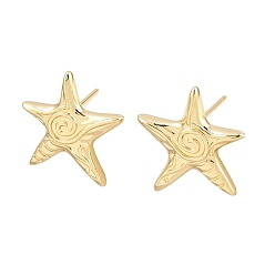 Настоящее золото 18K Серьги-гвоздики из латуни в форме морской звезды, без кадмия и без свинца, стойки покрытие, долговечный, реальный 18 k позолоченный, 19.5x19 мм