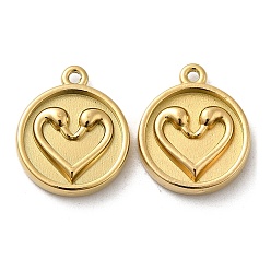 Настоящее золото 18K Ионное покрытие (ip) 316l подвески из хирургической нержавеющей стали, без никеля , плоский круглый с подвеской в виде лебедя, реальный 18 k позолоченный, 17x14x3 мм, отверстие : 1.2 мм