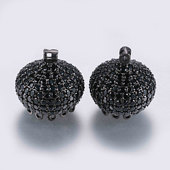 Черный Цвет Металла Латунные микро проложить кубического циркония подвески, кисточка крышка под залог, крышка, чёрные, металлический черный , 15.5x15 мм, отверстие : 1 мм