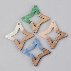 Mixed Color Opaque Resin & Walnut Wood Pendants, Star, Mixed Color, 29.5x29.5x3mm, Hole: 2mm