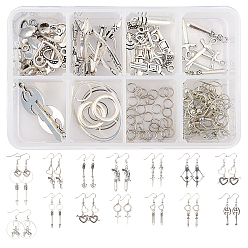 Antique Silver & Silver DIY Earring Making Kits, Including Alloy Pendants & Links, Brass Linking Rings & Earring Hooks & Jump Ring, Antique Silver & Silver, 22x12x3mm, Hole: 2mm, 4pcs