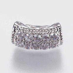 Platinum Brass Micro Pave Cubic Zirconia Beads, Tube, Clear, Platinum, 13x6mm, Hole: 3mm