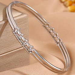Stainless Steel Color 304 Stainless Steel Crystal Rhinestone Rhombus Hinged Cuff Bangles for Women, Stainless Steel Color, Inner Diameter: 2.36x1.97 inch(6x5cm)