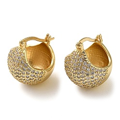 Real 16K Gold Plated Round Brass Hoop Earrings with Clear Cubic Zirconia, Real 16K Gold Plated, 19.5x17.5x17.5mm