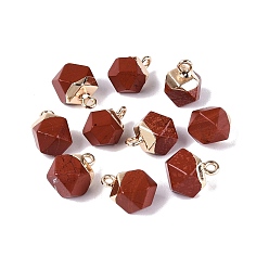 Red Jasper Natural Red Jasper Pendants, Polygon Charms, with Golden Tone Brass Loops, 11.5~14x7~9.5x7~9.5mm, Hole: 1.6~1.8mm