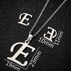 Letter E 201 комплекты из ожерелий и серег-гвоздиков из нержавеющей стали, Письмо E, 400 мм