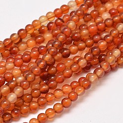 Red Agate Round Natural Red Agate Bead Strands, Dyed & Heated, 4mm, Hole: 1.2mm, about 95pcs/strand, 14.9 inch