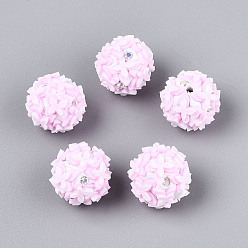 Бледно-Розовый Полимерная глина, стразы и бусины из смолы ручной работы, круглые с бабочкой, розовый жемчуг, 18~19 мм, отверстие : 1.8~2 мм