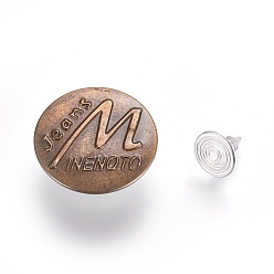 Antique Bronze & Stainless steel Color Iron Button Pins for Jeans, Garment Accessories, Flat Round with Word Pattern, Antique Bronze & Stainless steel Color, 20x7mm, Hole: 1.5mm, Pin: 0.9~2.5mm