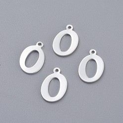 Letter O 201 подвески из нержавеющей стали, буквы, серебряный цвет гальваническим, letter.o, 14x9x1 мм, отверстие : 1 мм