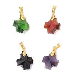 Золотой Стеклянные прелести, крестик, с латунными петлями, граненые, золотые, 14x14x7~8 мм, отверстие : 5x4 мм