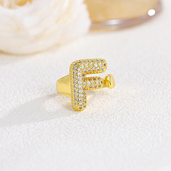 Letter F Латунные кольца из манжеты с прозрачным цирконием, золотые, Буква F, внутренний диаметр: регулируемый