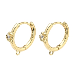 Настоящее золото 18K Латунные серьги-кольца из прозрачного кубического циркония, цветок, стойки покрытие, долговечный, без кадмия и без свинца, с петлей, реальный 18 k позолоченный, 18x19x5 мм, отверстие : 1.2 мм, штифты : 1 мм