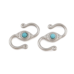 Stainless Steel Color 304 Stainless & Synthetic Turquoise S-Hook Clasps, Connector Charms for Jewelry Making, Stainless Steel Color, 13x8x2.5mm, Hole: 0.5mm