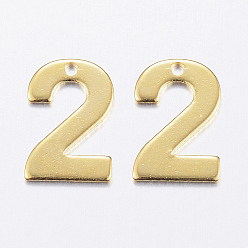 Number 201 прелести нержавеющей стали, число, кол. 2, золотые, 11x7.5x0.8 мм, отверстие : 1 мм