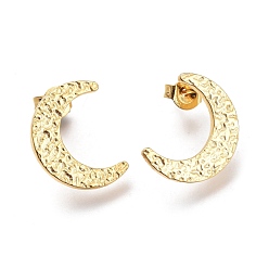 Golden 304 Stainless Steel Hammered Crescent Moon Stud Earrings, with Ear Nuts, Golden, 15x11.8x1.5mm, Pin: 0.7mm