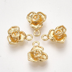 Echt 18 k vergoldet Messing Charme, Blume, Nickel frei, echt 18 k vergoldet, 8.5x7x3.5 mm, Bohrung: 1.2 mm