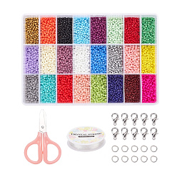 (52) Непрозрачная лаванда DIY комплекты ювелирных изделий, со стеклянными бусинами, Эластичная кристальная нить, Железные соединительные колечки, ножницы из нержавеющей стали и застежки-клешни из сплава, разноцветные, 3~3.5x2~3 мм, отверстие : 1~1.2 мм